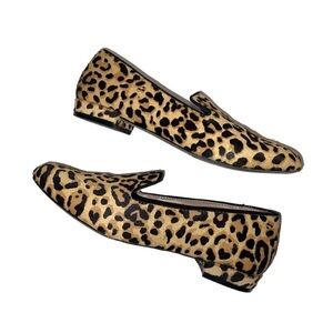 Steve Madden Womens Smile Leopard Print Calf Hair Slip On Loafers Shoes Sz 7.5